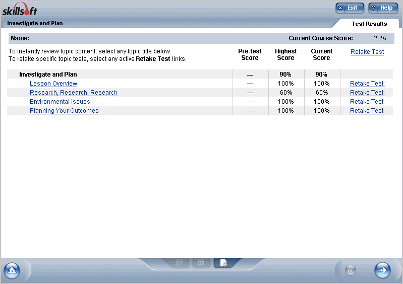 Test Summary page